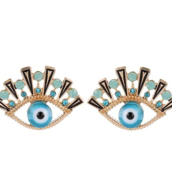 Lucky Blue Eye Post Earrings - Picture 1 of 3